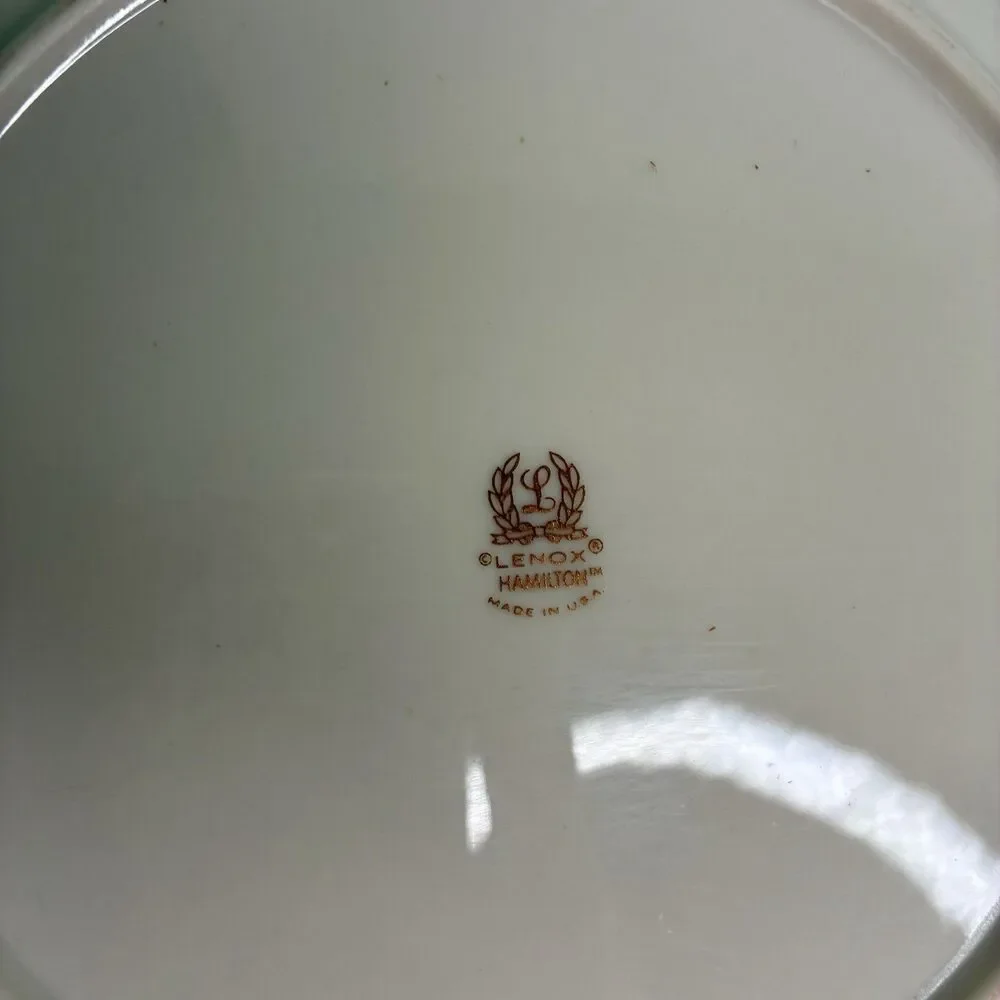 Lenox Hamilton Dinner Plate Ivory Gold Trim Fine China Made In USA Set of 2